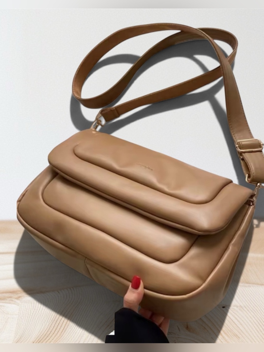 NEW! Tan PU Leather Shoulder Bag